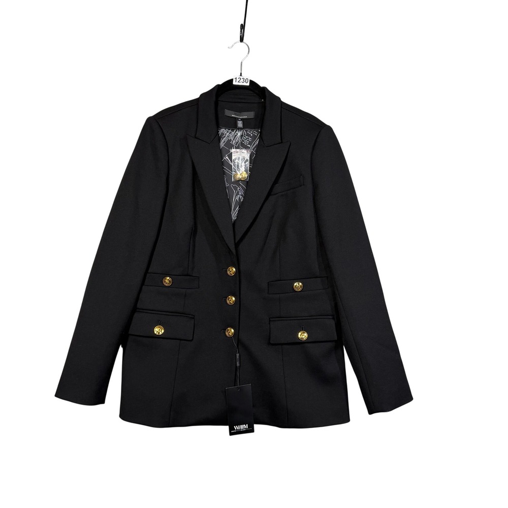 NWT White House Black Market Blazer 14 Black Gold Button Military Preppy New